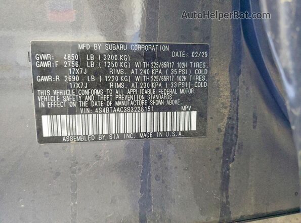 4S4BTAAC3S3228151 2025 SUBARU OUTBACK Gray 