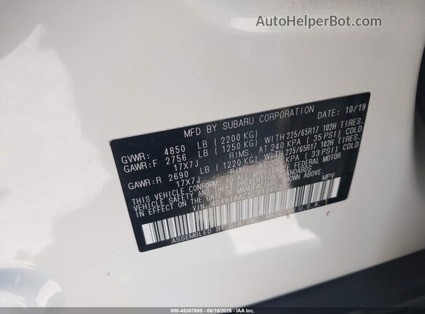 4S4BTAAC5L3134337 2020 SUBARU OUTBACK White 