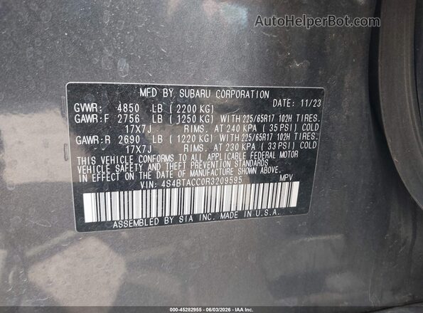 4S4BTACC0R3209595 2024 SUBARU OUTBACK Gray Widok komory silnika