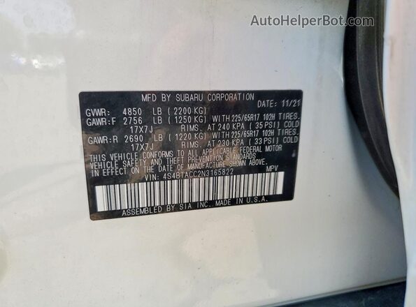 4S4BTACC2N3165822 2022 SUBARU OUTBACK White 