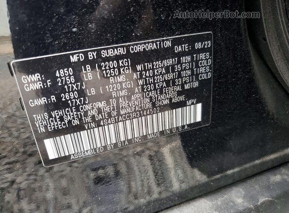 4S4BTACC3R3144502 2024 SUBARU OUTBACK Black 