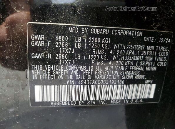 4S4BTACC3S3193186 2025 SUBARU OUTBACK Black Вид наклейки з VIN-кодом