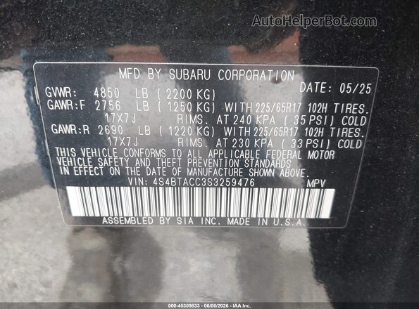 4S4BTACC3S3259476 2025 SUBARU OUTBACK Black Vista del compartimento del motor