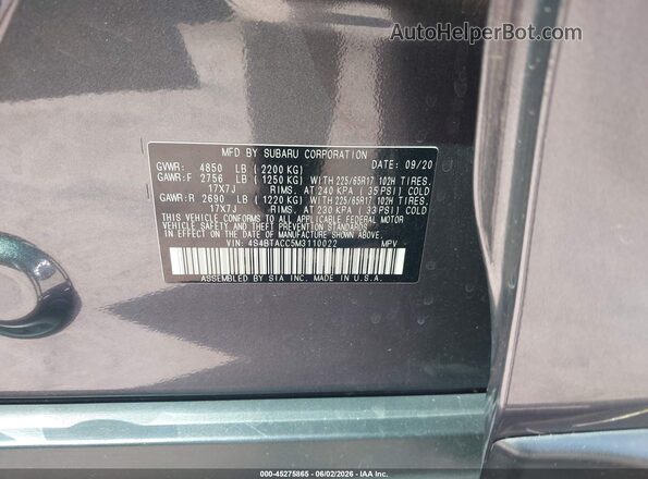 4S4BTACC5M3110022 2021 SUBARU OUTBACK Black Вид підкапотного простору