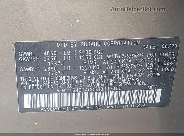 4S4BTACC5R3117155 2024 SUBARU OUTBACK Green Widok komory silnika