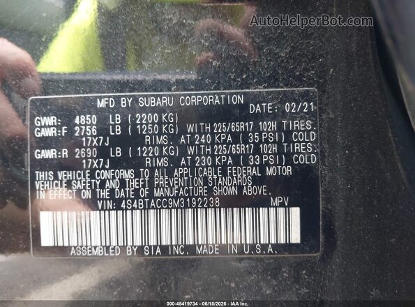 4S4BTACC9M3192238 2021 SUBARU OUTBACK Black Շարժիչի բաժամունքի տեսք