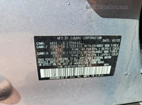 4S4BTADC2N3267815 2022 SUBARU OUTBACK Silver Engine compartment view