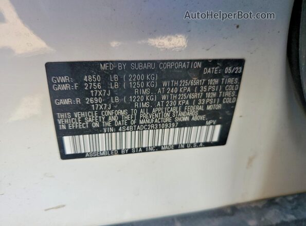 4S4BTADC2R3109397 2024 SUBARU OUTBACK White Widok komory silnika