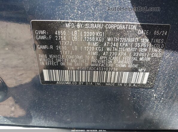 4S4BTADC4S3103736 2025 SUBARU OUTBACK Blue Вид підкапотного простору