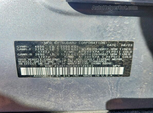 4S4BTADC8R3146602 2024 SUBARU OUTBACK Silver Vista interior de 360 grados