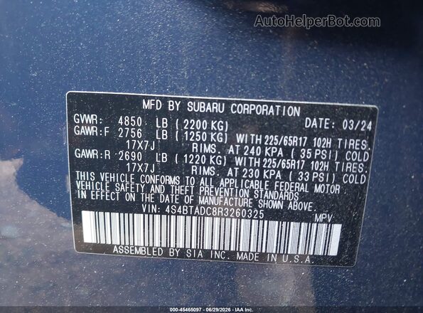 4S4BTADC8R3260325 2024 SUBARU OUTBACK Blue Widok komory silnika