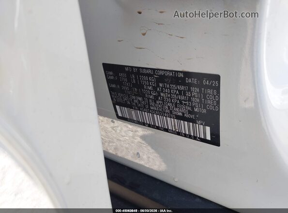 4S4BTADC8S3242705 2025 SUBARU OUTBACK White Вид підкапотного простору