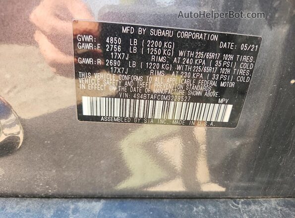 4S4BTAFC0M3229527 2021 SUBARU OUTBACK Gray Շարժիչի բաժամունքի տեսք
