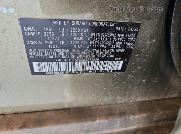 4S4BTAFC0S3244526 2025 SUBARU OUTBACK Green 