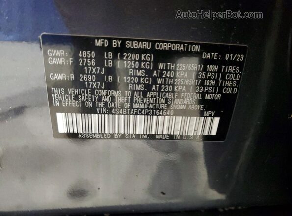 4S4BTAFC4P3164640 2023 SUBARU OUTBACK Gray 