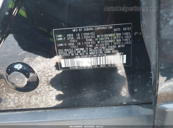 4S4BTAFC5M3184794 2021 SUBARU OUTBACK Black ძრავის განყოფილების ხედი