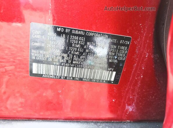 4S4BTAFC5S3125452 2025 SUBARU OUTBACK Red Панорамний вид салону 360°