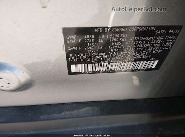 4S4BTAFC5S3149170 2025 SUBARU OUTBACK Silver Vista del compartimento del motor