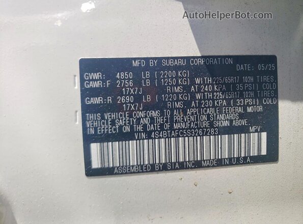 4S4BTAFC5S3267283 2025 SUBARU OUTBACK White Շարժիչի բաժամունքի տեսք