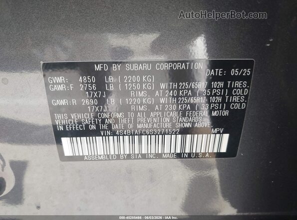 4S4BTAFC6S3271522 2025 SUBARU OUTBACK Серый Вид подкапотного пространства