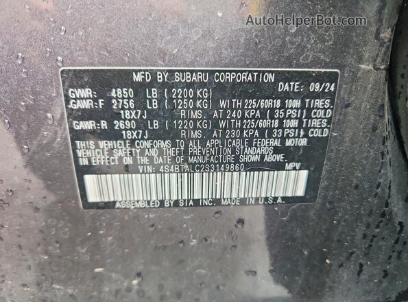 4S4BTALC2S3149860 2025 SUBARU OUTBACK Угольный Вид наклейки с VIN-кодом