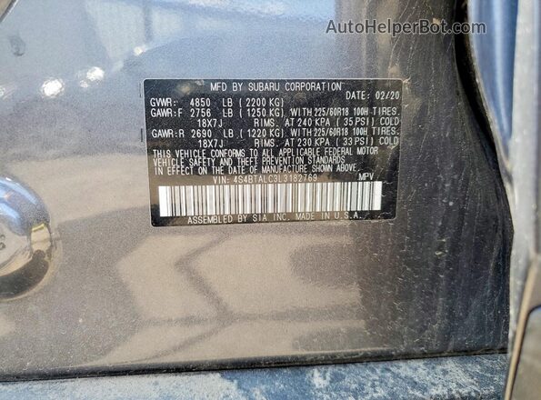 4S4BTALC3L3182769 2020 SUBARU OUTBACK Gray Շարժիչի բաժամունքի տեսք
