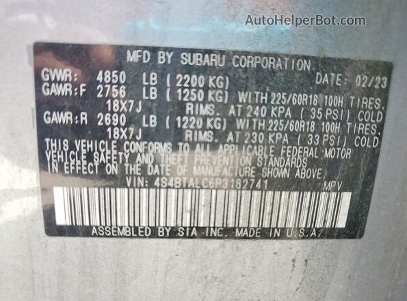 4S4BTALC6P3182741 2023 SUBARU OUTBACK Silver Вид наклейки з VIN-кодом