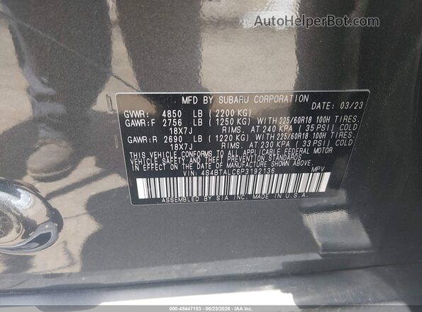4S4BTALC6P3192136 2023 SUBARU OUTBACK Серый Вид подкапотного пространства