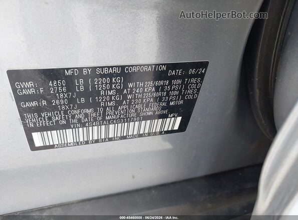 4S4BTALC6S3117901 2025 SUBARU OUTBACK Silver Շարժիչի բաժամունքի տեսք