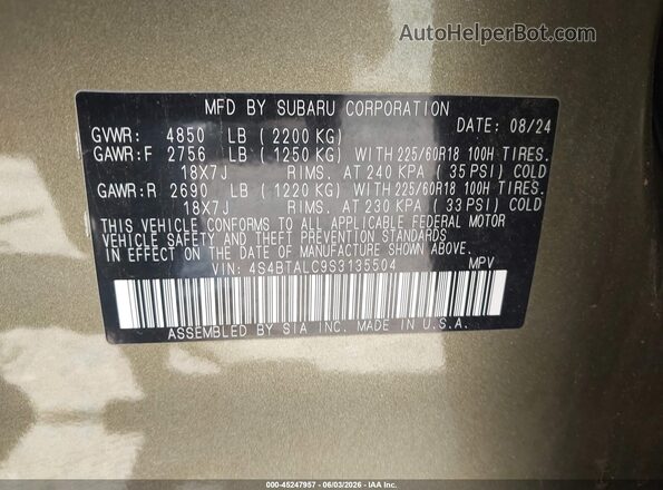4S4BTALC9S3135504 2025 SUBARU OUTBACK Green Շարժիչի բաժամունքի տեսք