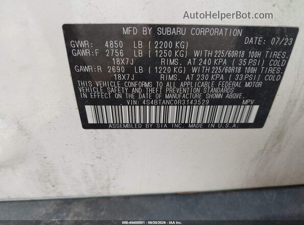 4S4BTANC0R3143529 2024 SUBARU OUTBACK White Շարժիչի բաժամունքի տեսք