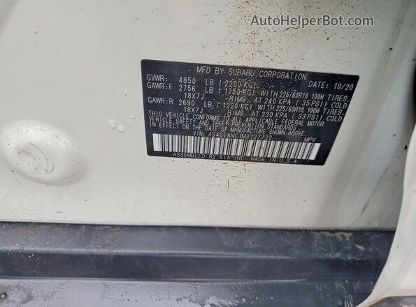 4S4BTANC1M3127722 2021 SUBARU OUTBACK White Vista de la etiqueta del VIN
