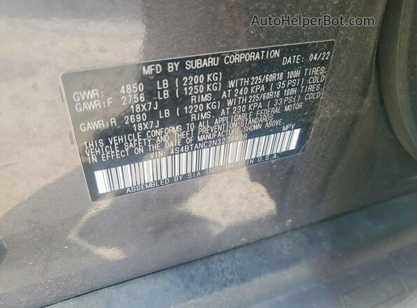 4S4BTANC2N3238409 2022 SUBARU OUTBACK Silver Շարժիչի բաժամունքի տեսք