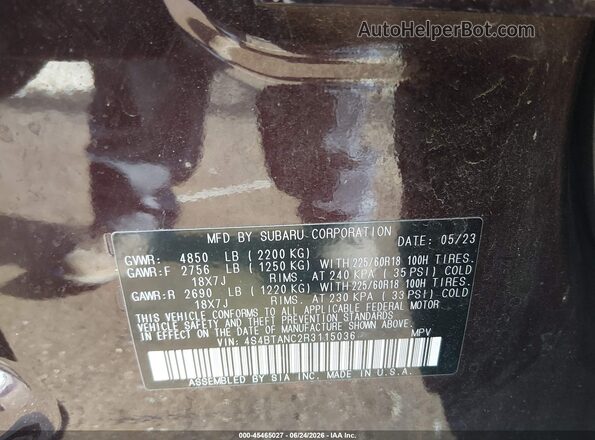 4S4BTANC2R3115036 2024 SUBARU OUTBACK Burgundy Engine compartment view