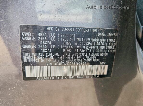 4S4BTANC2R3190304 2024 SUBARU OUTBACK Gray Engine compartment view