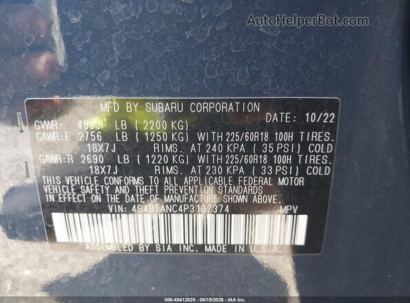 4S4BTANC4P3137374 2023 SUBARU OUTBACK Blue Vista del compartimento del motor