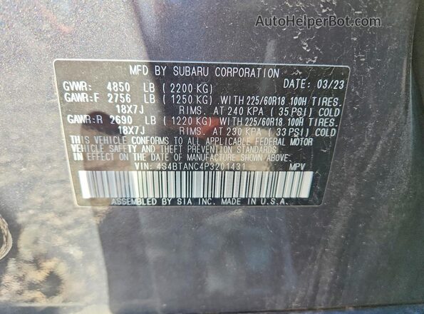 4S4BTANC4P3201431 2023 SUBARU OUTBACK Gray 