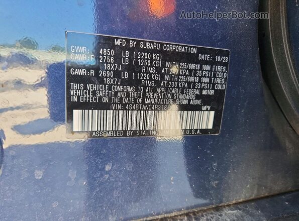 4S4BTANC4R3181426 2024 SUBARU OUTBACK Blue Вид наклейки з VIN-кодом