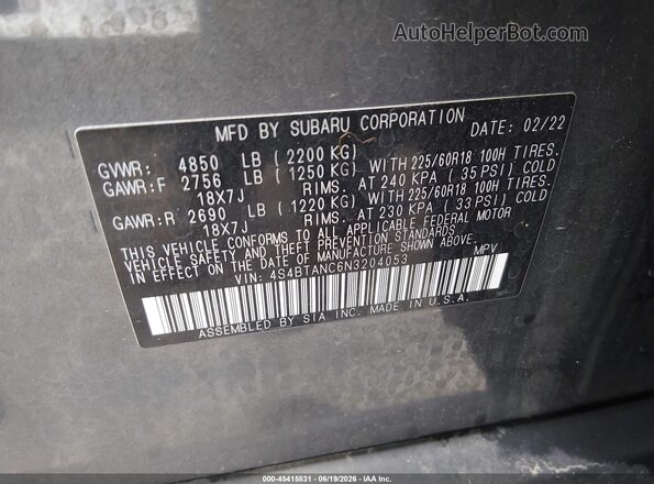 4S4BTANC6N3204053 2022 SUBARU OUTBACK Gray Widok komory silnika