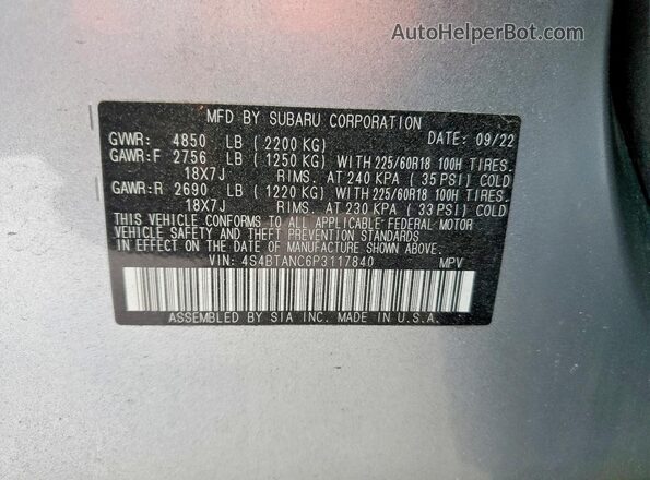 4S4BTANC6P3117840 2023 SUBARU OUTBACK Silver Vista del compartimento del motor