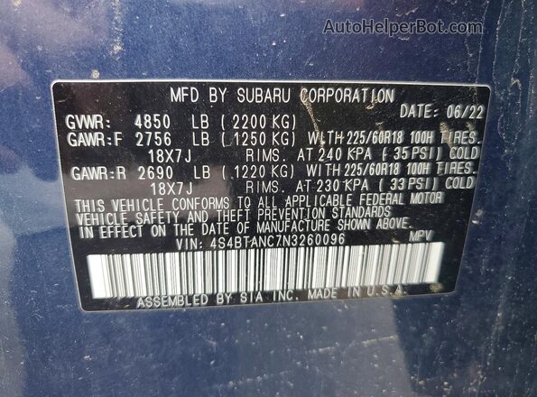 4S4BTANC7N3260096 2022 SUBARU OUTBACK Blue Widok komory silnika