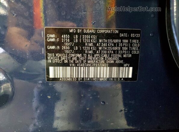 4S4BTANC7P3173432 2023 SUBARU OUTBACK Blue VIN կոդի պիտակի տեսք