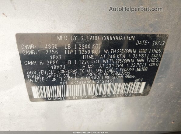 4S4BTANC9P3138455 2023 SUBARU OUTBACK Silver Вид підкапотного простору