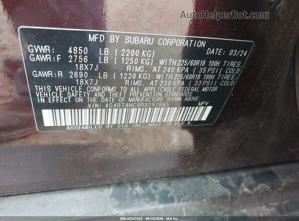 4S4BTANC9R3257965 2024 SUBARU OUTBACK Maroon 