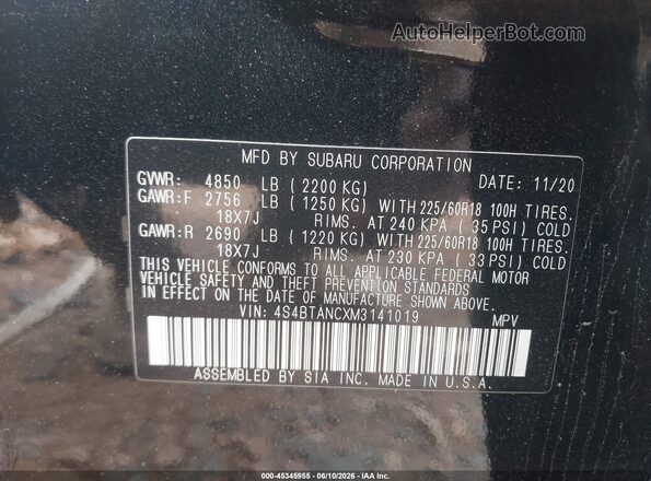 4S4BTANCXM3141019 2021 SUBARU OUTBACK Черный Вид подкапотного пространства
