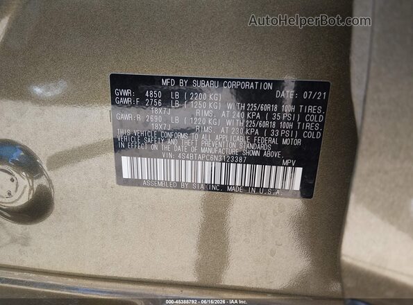 4S4BTAPC6N3123387 2022 SUBARU OUTBACK Green Շարժիչի բաժամունքի տեսք