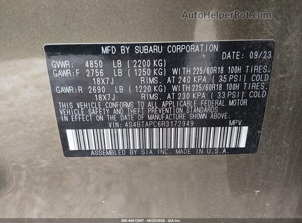 4S4BTAPC6R3172949 2024 SUBARU OUTBACK Green Շարժիչի բաժամունքի տեսք