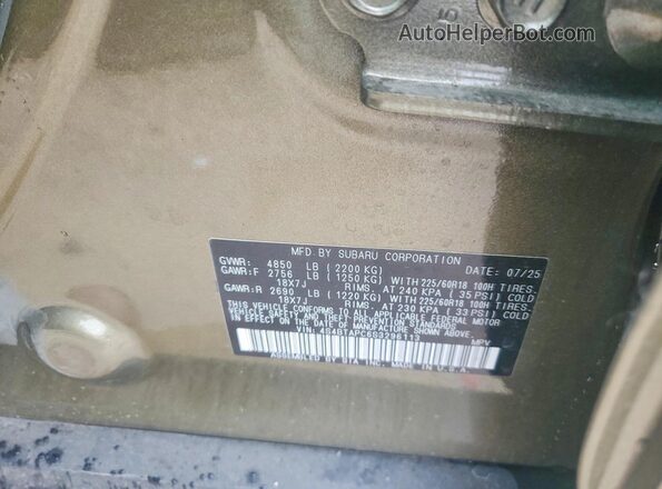 4S4BTAPC6S3296113 2025 SUBARU OUTBACK Green VIN կոդի պիտակի տեսք