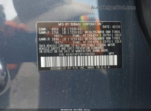 4S4BTAPC9P3180203 2023 SUBARU OUTBACK Синий Вид подкапотного пространства