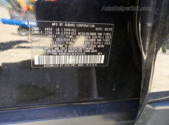 4S4BTAPC9P3191668 2023 SUBARU OUTBACK Black Widok komory silnika